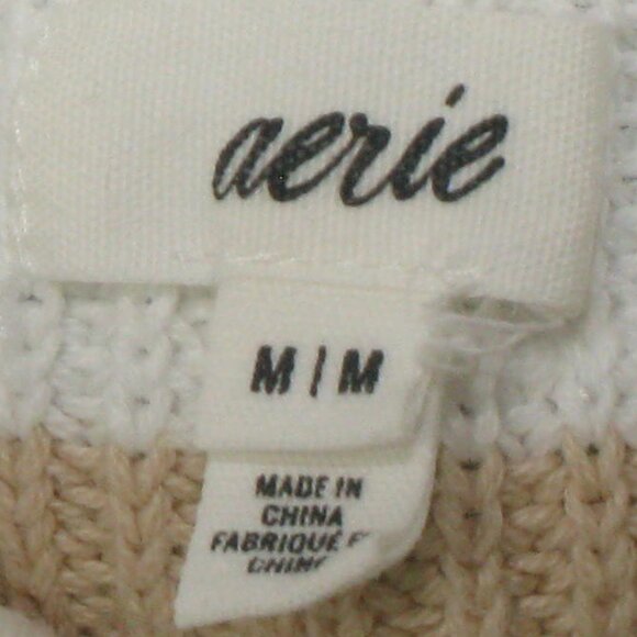 Aerie NWOT Tan Stripe Partial Zip 100% Cotton Turtleneck Sweater Size Medium - Picture 7 of 7